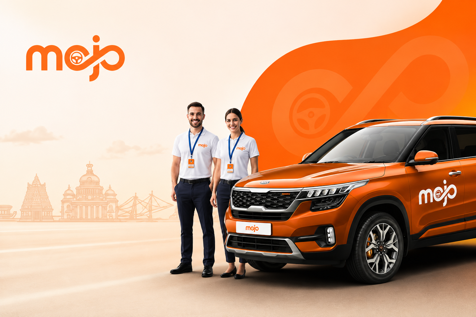 Mojo Drive instructors beside a branded training vehicle
