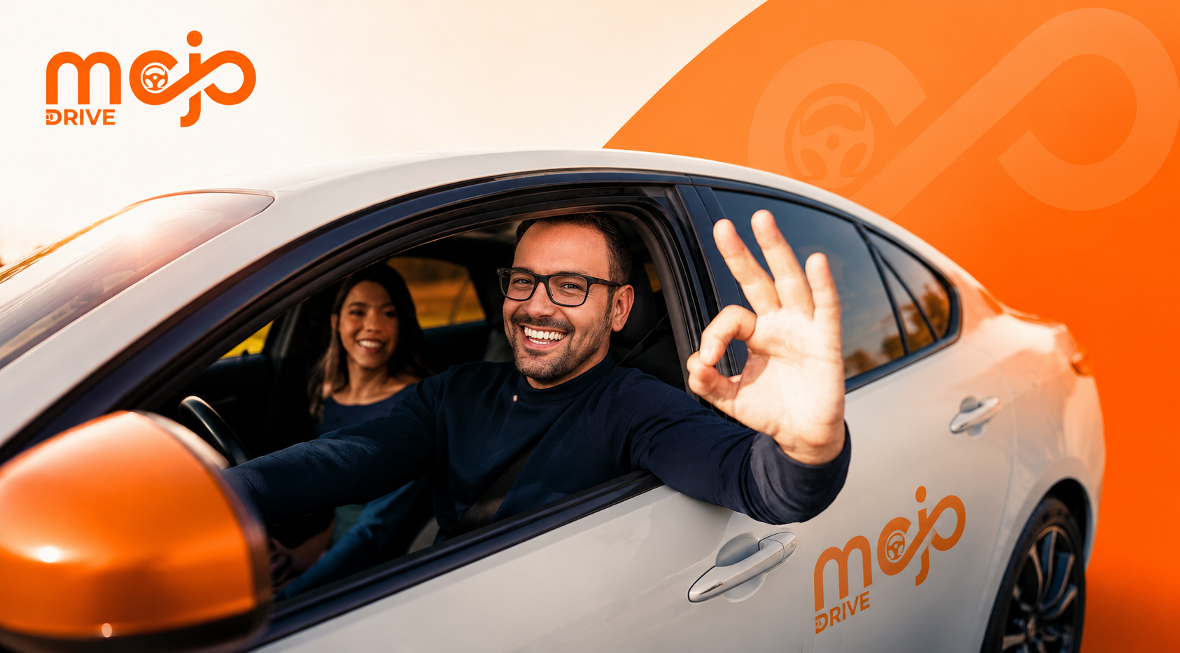 A Mojo Drive learner signalling confidently from the driver's seat